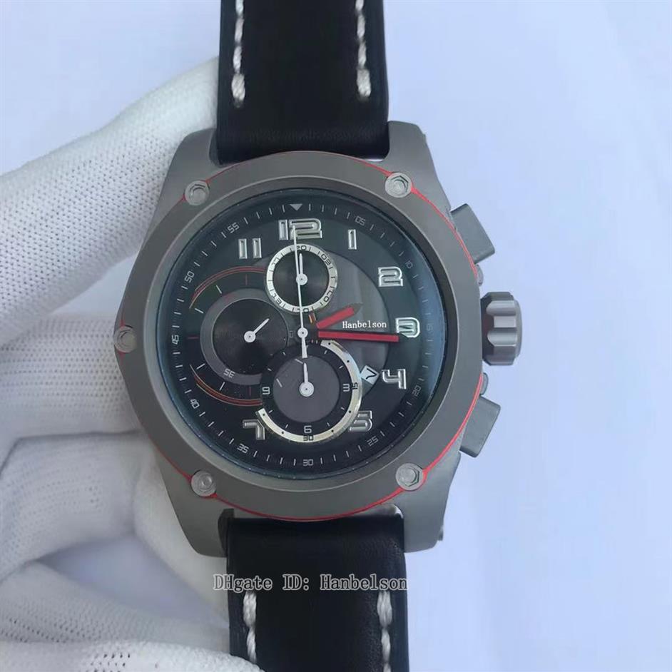 Mens Sport Watch Japan Quartz Movement Chronograph Chronograph Black Wrist Wrists Titanium Shell Uhr Le cuir STRAP HANBELSON2298
