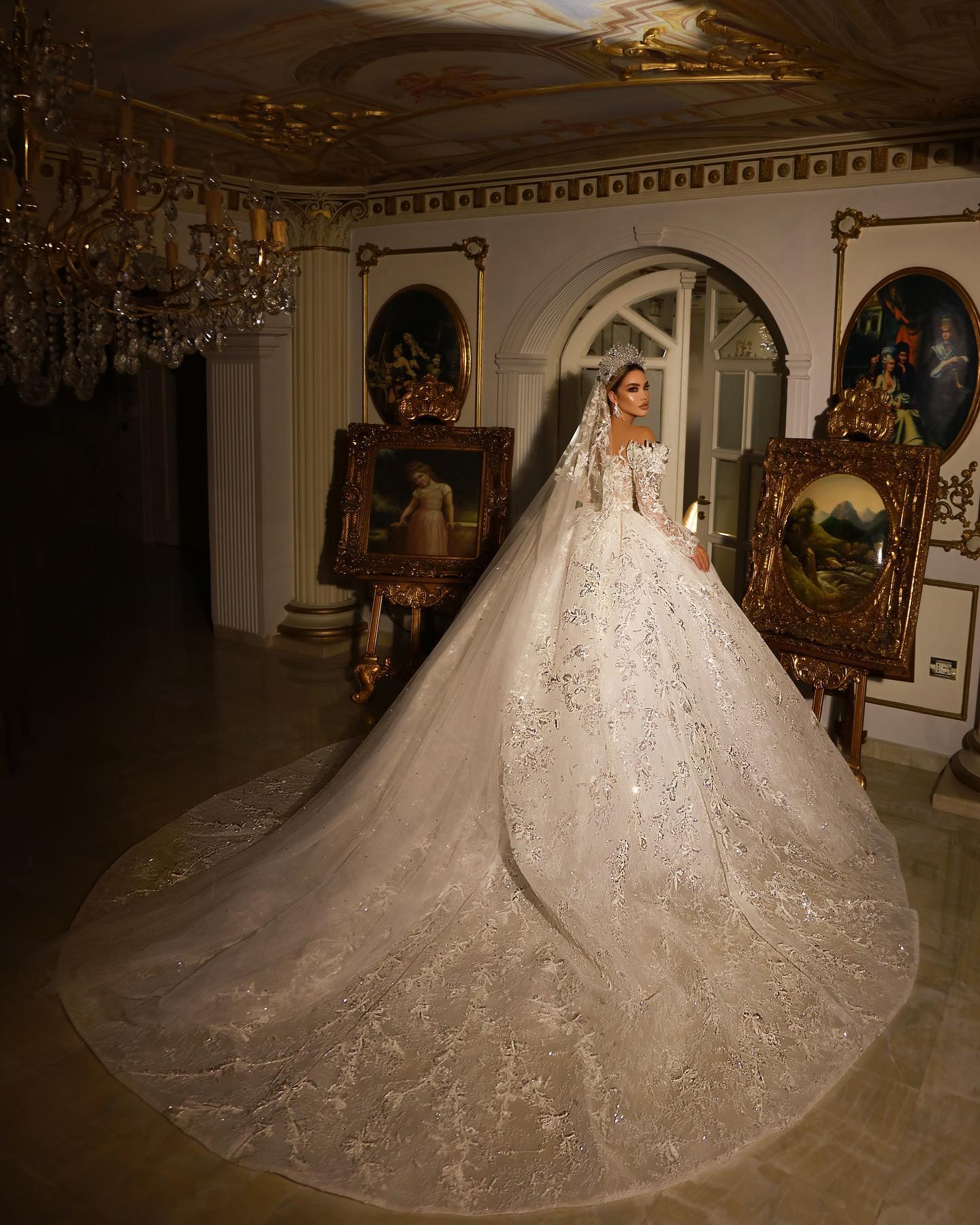 Gown Wedding Ball Dresses Deep V Neck Long Sleeves Beads Sequins Appliques Ruffles 3D Lace or Length Off Shoulder Bridal Gowns Plus Size Robes De Soir