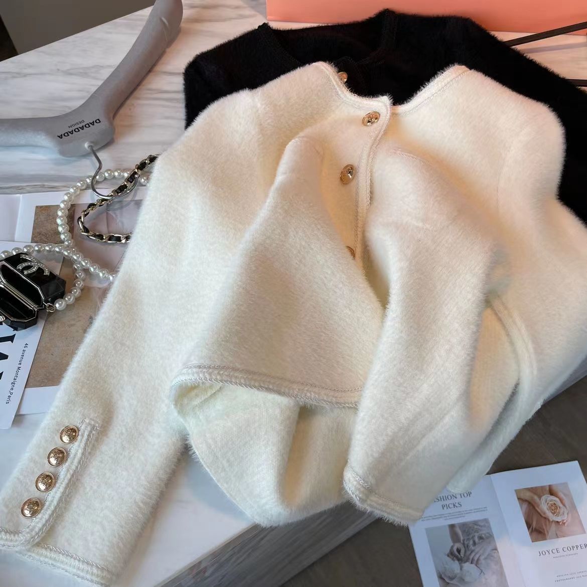 Womens faux mohair wool knitted single breasted sweater cardigan coat solid color