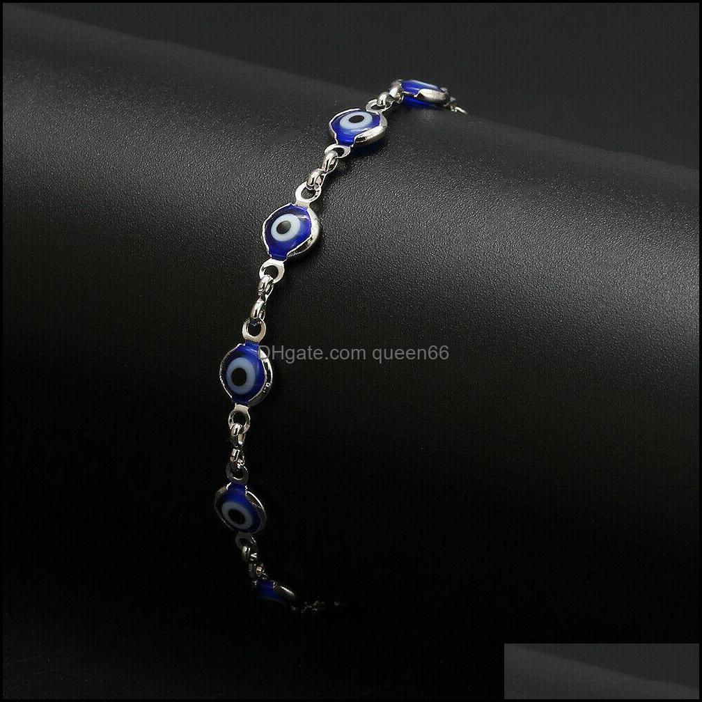 Charm Bracelets Dainty Evil Eye Chain Bracelet Lovely Blue Eyes Beads Link Bangle Good Luck Protection Enamel Beaded Tur Dhseller2010 Dhoir
