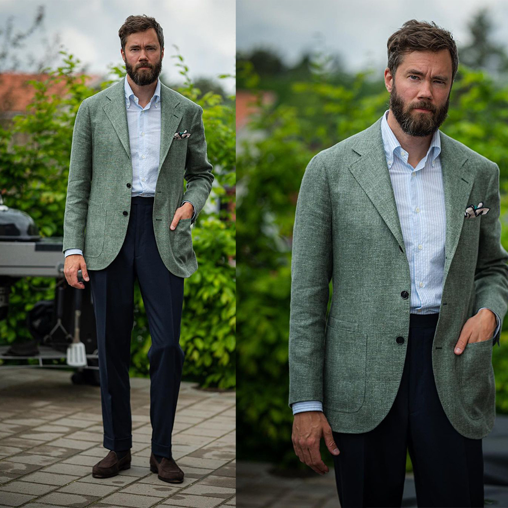 Green Warm Men Long Coat Tuxedos Groom Thick Wool Party Prom Jacket Business Wear Outfit One Piecer