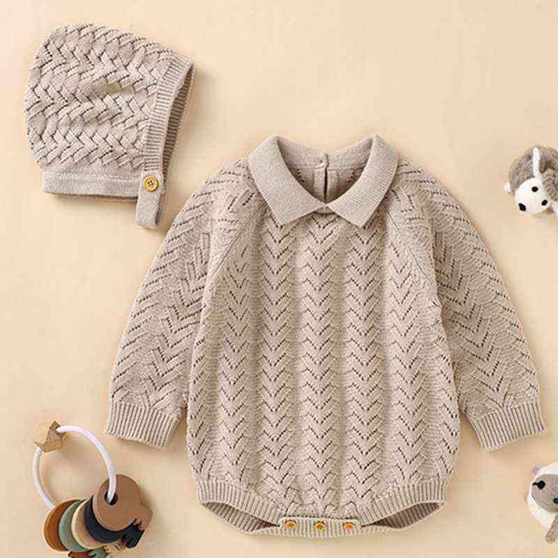 Rompers Newborn Baby Knitting Solid Color Long Sleeve Jumpsuit Hat Baby Girl Boys Knitting Bodysuits Autumn Winter Baby Girls Clothes T220829