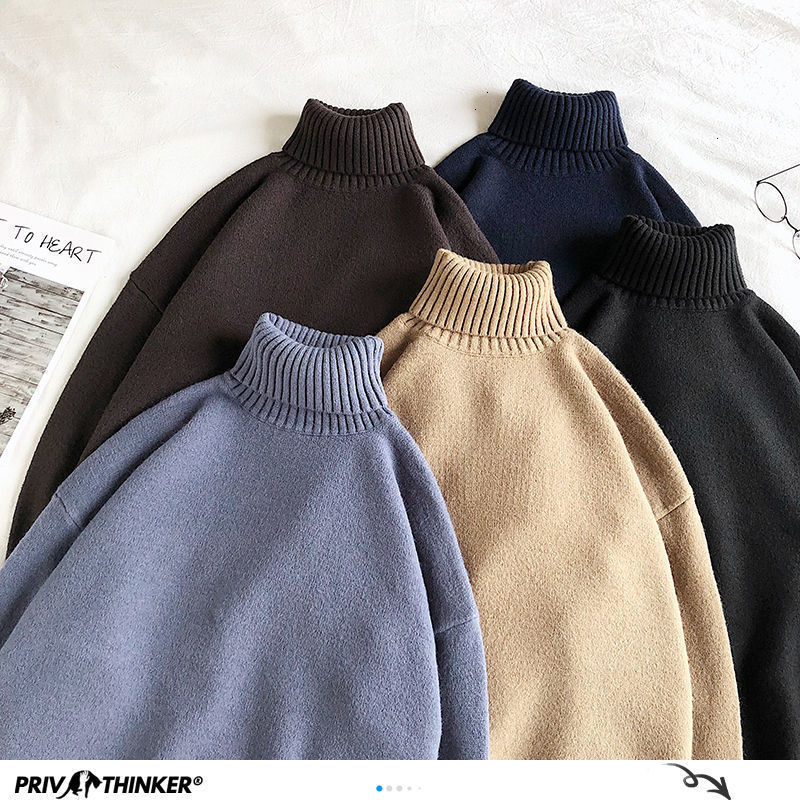 Men's Sweaters Privathinker Winter Warm Men's Turtleneck Sweaters Solid Color Korean Man Casual Knitter Pullovers Harajuku Male Sweaters 220