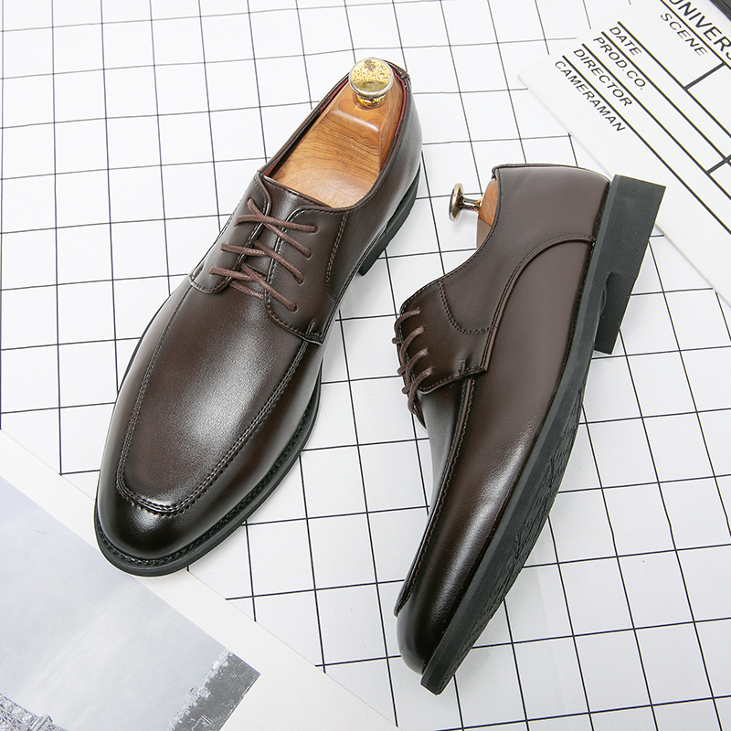 Derby Shoes Men Shoes Solid Color PU Personality Square Toe Wing Tip Lace Up Fashion Business Casual Wedding Party Daily Versatile AD028