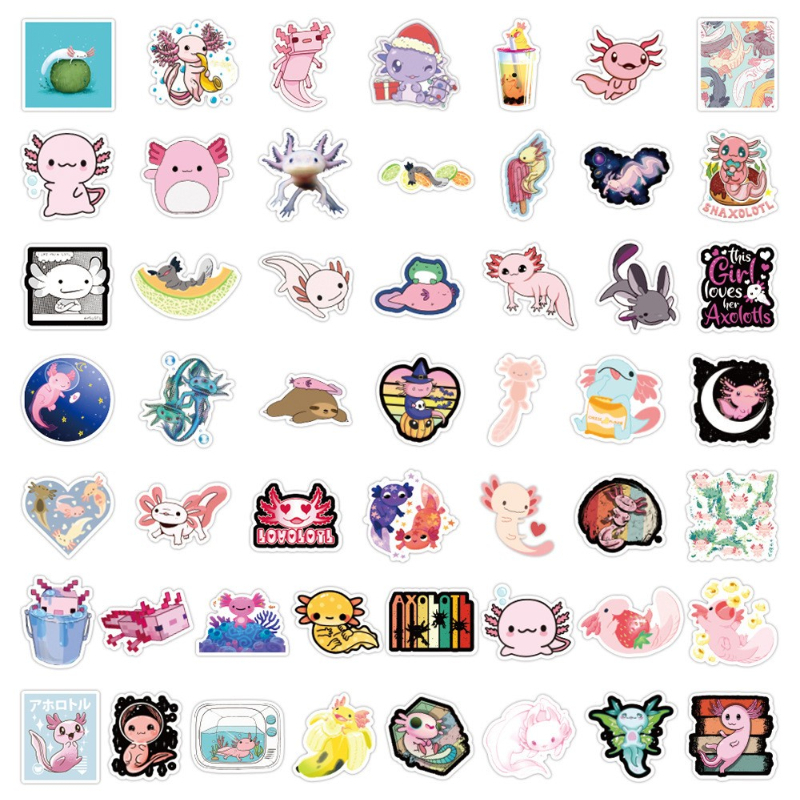 50Pcs Funny Cute Animal Axolotl sticker Graffiti Kids Toy Skateboard Car Motorcycle Bicycle Sticker Decals