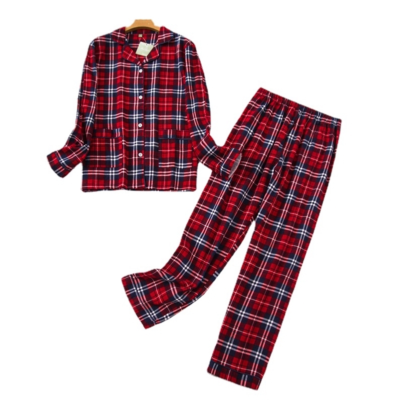 Women's Sleepwear Pajamas Plus Size SXXXL Clothes Ladies Flannel Cotton Home Wear Suit Autumn Winter Plaid Print Sleep Tops 220830