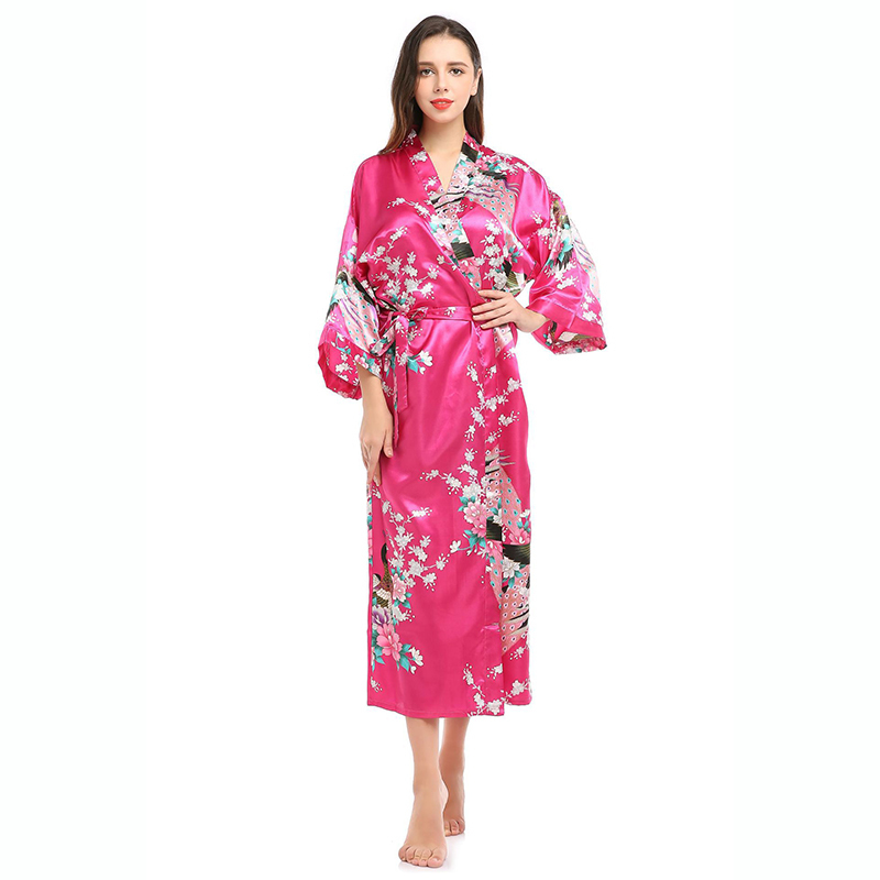 Women's Robe Womens Silk Satin Kimono Robes Long Sleepwear Dressing Gown Floral Printed Pattern Party Wedding Bridesmaid Bathrobe 220830
