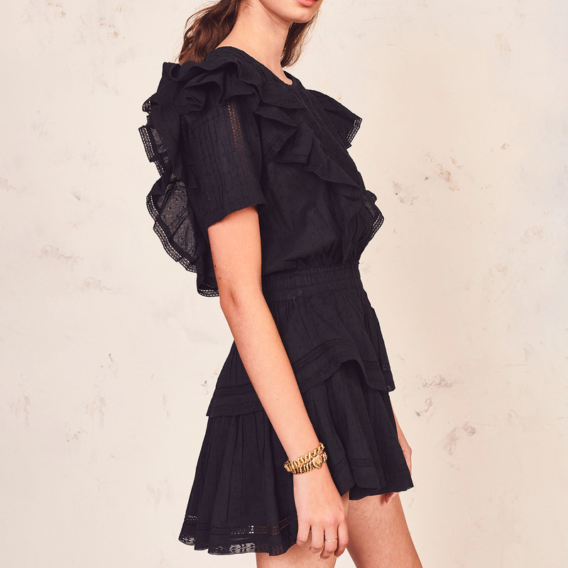 Casual Dresses BOHO INSPIRED black mini dress party cotton ruffled short sleeve tiered chic summer dress sweet women dress za ladies 0830