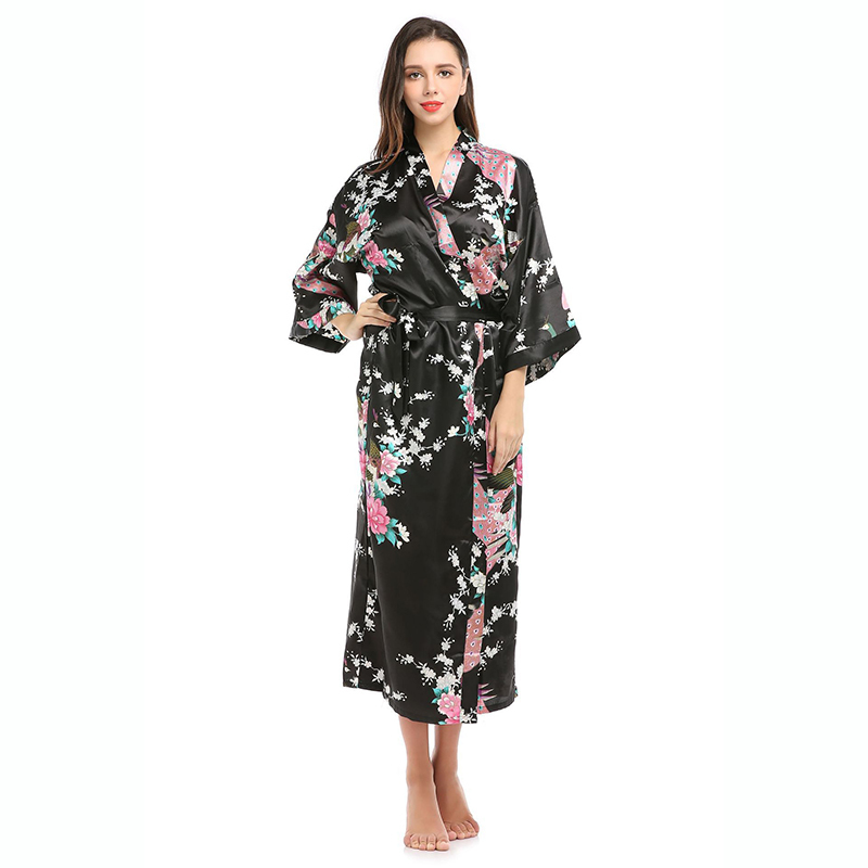 Women's Robe Womens Silk Satin Kimono Robes Long Sleepwear Dressing Gown Floral Printed Pattern Party Wedding Bridesmaid Bathrobe 220830