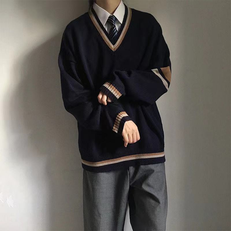 Men's Sweaters Couple's Clothes Autumn Men's Wool Sweater Loose Coats Student Black Color Pullover V-neck Cardigan Cashmere Knitting 22