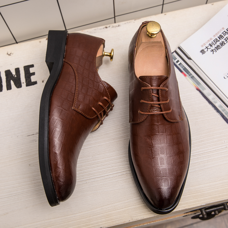 Derby Shoes Men Shoes Solid Color PU Plaid Dark Pattern Wing Tip Lace Up Fashion Business Casual Wedding Party Daily Versatile AD040