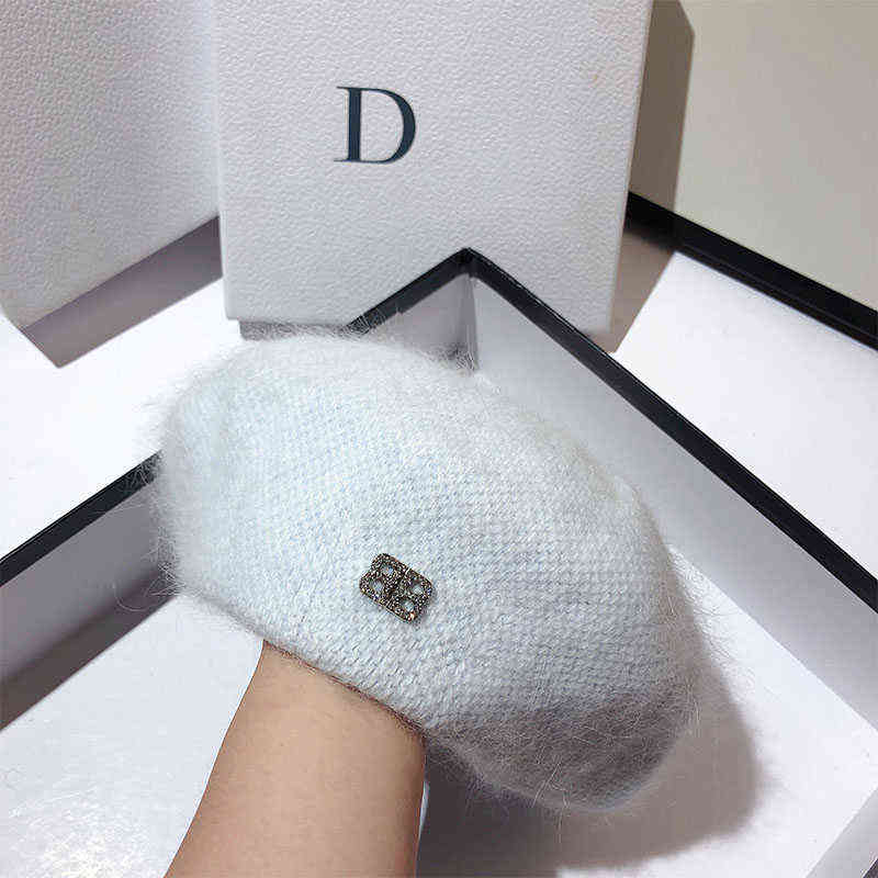 Berets 2021 Autumn Winter Berets For Women New Hat Angora Rabbit Fur Beret Hat Fashion AB Two-color Warm Small Fragrant Wind Painter Ca T220829