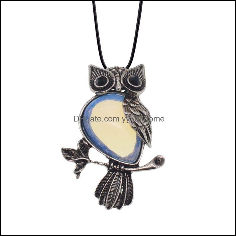 Pendant Necklaces Ladies Owl Healing Pendant Necklace Mens Spiritual Energy Gemstone - 19" 12Pcs Drop Delivery 2021 Jewe Dhseller2010 Dh2Qp