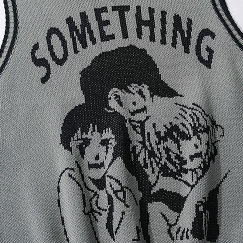 Men's Sweaters College Knitted Vest Sweaters Men Women Street Hip Hop Casual Band Cartoons Anime Pattern O-neck Sleeveless Sweaters Tops 220830