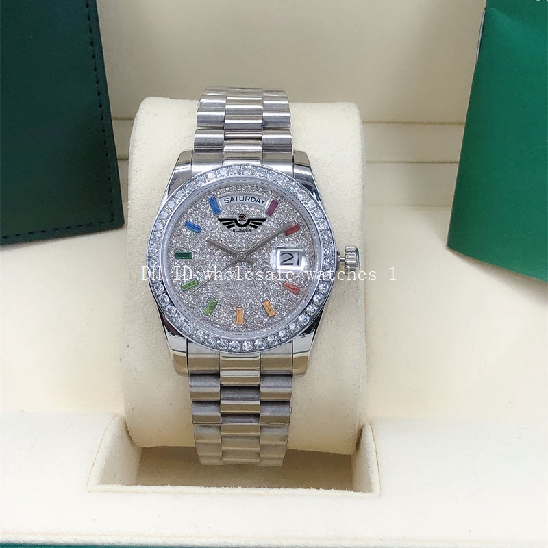 6 Style Watches 36mm Full Diamond Dail bezel 128396 m128396tbr-0006 President 18k Automatic Mechanical Mens Watch Men's Wristwatches