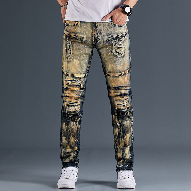 Mens Jeans MenS Pants Locomotive Fashion Denim Trousers Biker High Quality Male Straight Casual Ripped Comfortable Advanced 220829