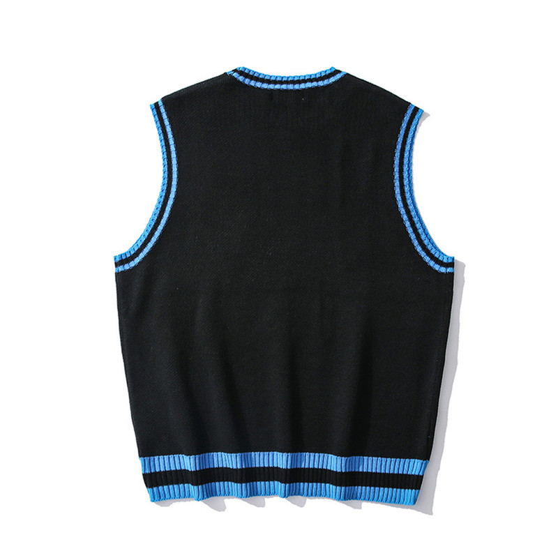 Men's Sweaters College Knitted Vest Sweaters Men Women Street Hip Hop Casual Band Cartoons Anime Pattern O-neck Sleeveless Sweaters Tops 220830