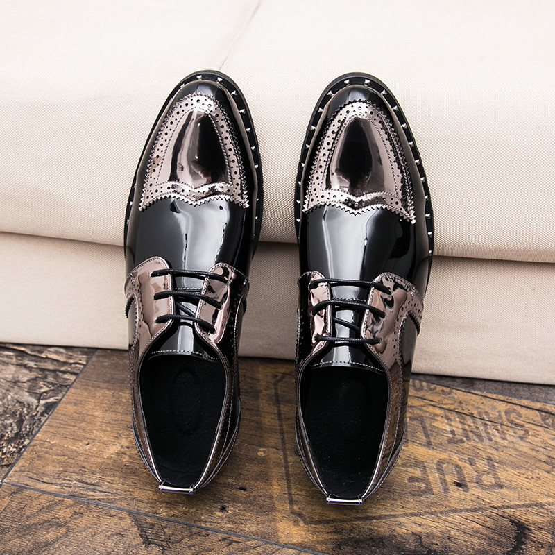Derby Shoes Men Shoes Color-blocking PU Gold Sequins Wingtip Lacing Fashion Business Casual Wedding Party Daily All-match AD035