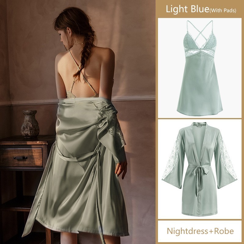 Women's Robe Sets Night Dress Women Satin Sleepwear Bride Bridesmaid Wedding Gift Sexy Lace Nightgown Kimono Bathrobe Gown 220830