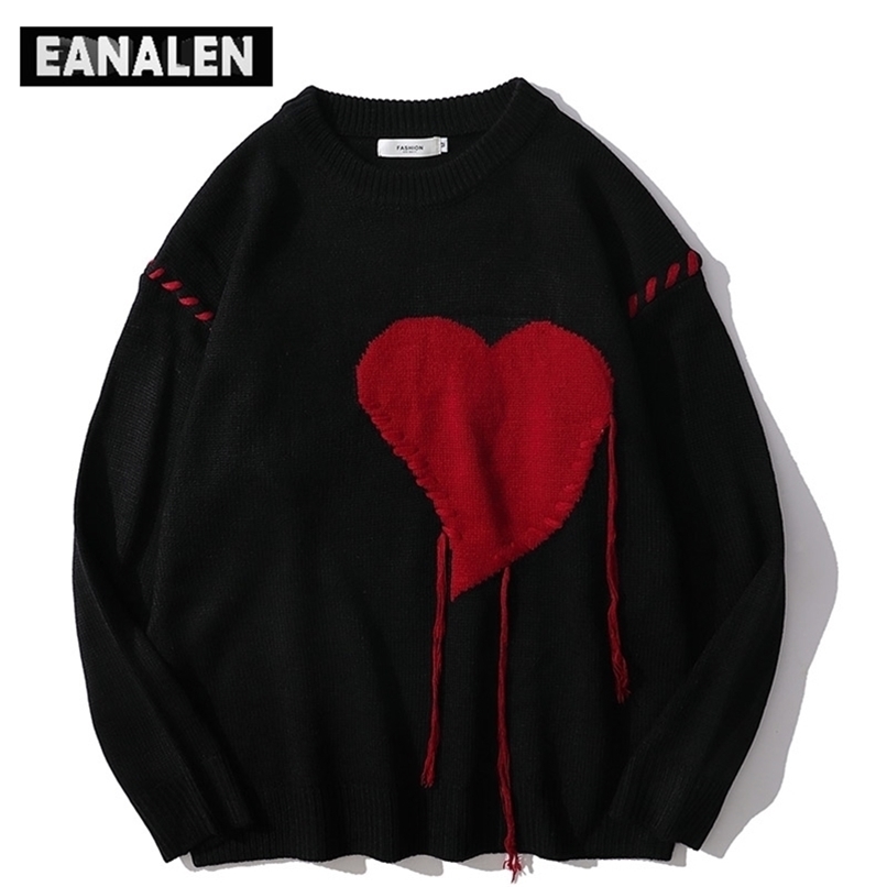 Men's Sweaters Harajuku love pattern knitted ugly sweater men letter punk rock black red gothic vintage grandpa sweater women cute pullover 22083