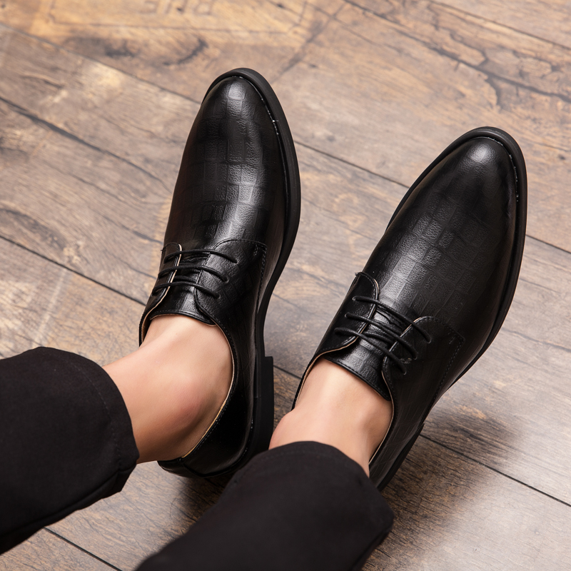 Derby Shoes Men Shoes Solid Color PU Plaid Dark Pattern Wing Tip Lace Up Fashion Business Casual Wedding Party Daily Versatile AD040