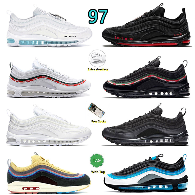 97 Outdoor Shoes Sean Wotherspoon Triple Black 97s Triple white Jesus Satan Aqua Blue Running Shoe for Men and Women, Item#14
97 Outdoor Shoes Sean Wotherspoon Triple Black 97s Triple white Jesus Satan Aqua Blue Running Shoe for Men and Women, Item#14