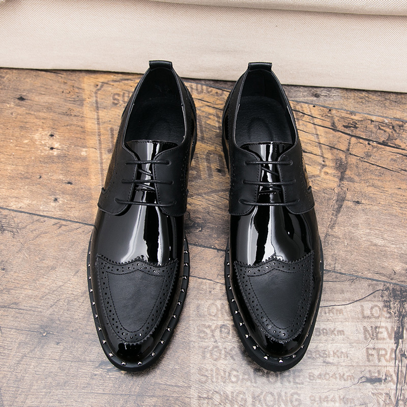 Derby Shoes Men Shoes Color-blocking PU Gold Sequins Wingtip Lacing Fashion Business Casual Wedding Party Daily All-match AD035