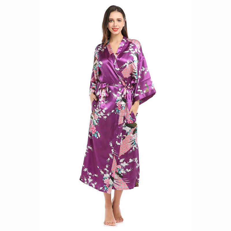 Women's Robe Womens Silk Satin Kimono Robes Long Sleepwear Dressing Gown Floral Printed Pattern Party Wedding Bridesmaid Bathrobe 220830