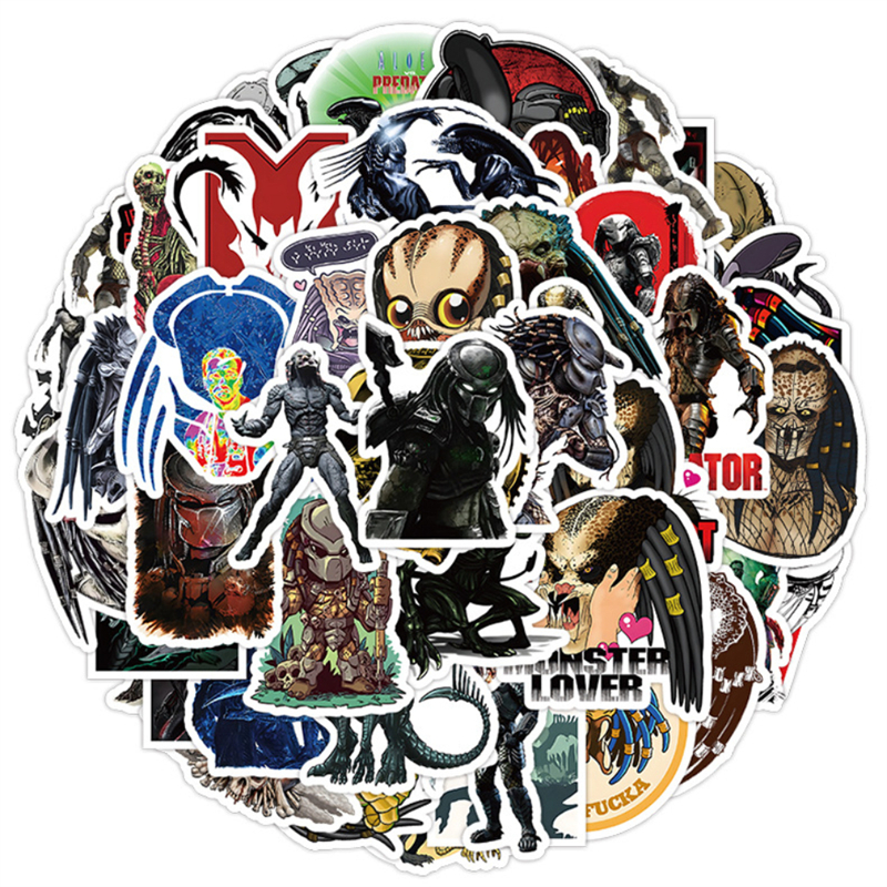53Pcs Classical Movie Predator Stickers Predator Prey Graffiti Kids Toy Skateboard Car Motorcycle Bicycle Sticker Decals