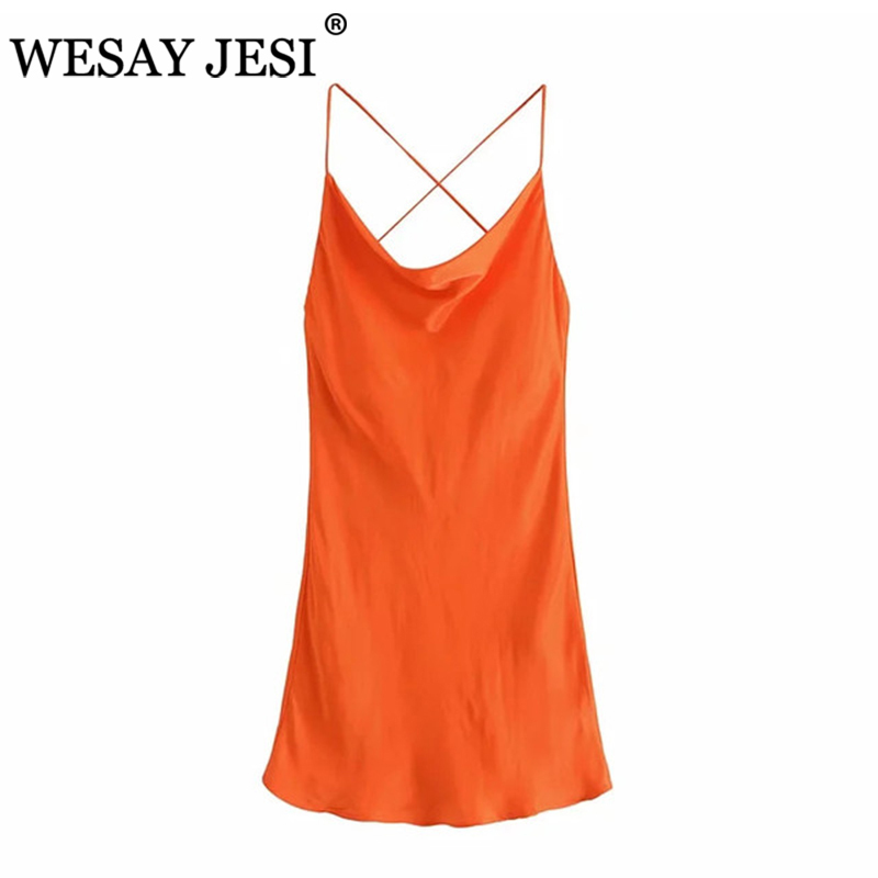 Casual Dresses WESAY JESI Summer Dress Women White Rear Back Cross Suspender Dress V-Neck Sleeveless Backless Sexy Female Mini Dresses 0830