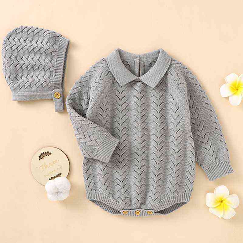 Rompers Newborn Baby Knitting Solid Color Long Sleeve Jumpsuit Hat Baby Girl Boys Knitting Bodysuits Autumn Winter Baby Girls Clothes T220829