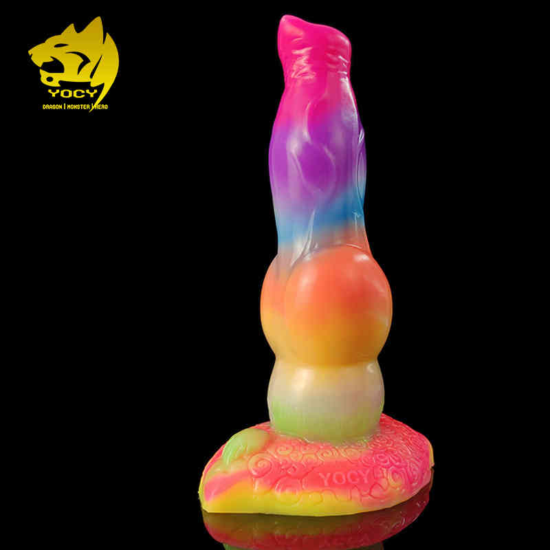 Massager Vibrator Toys Penis Cock Yocy Large Fantasy Wolf Dildo Big Knot Silicone Sex Toy Luminous