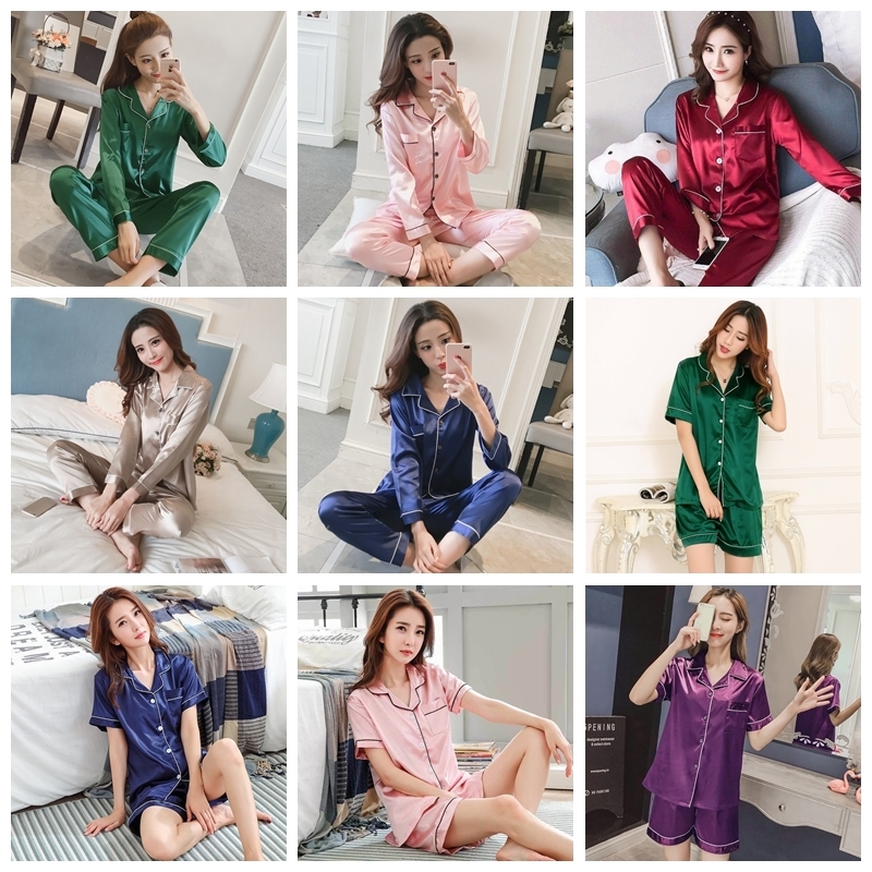 Women's Sleepwear Womens Silk Satin Pajamas Pyjamas Set Pijama Suit Female Sleep Two Piece Loungewear Plus Size 220830