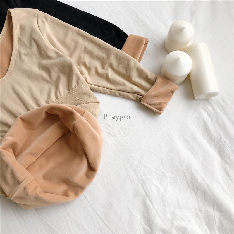 Women's Thermal Underwear Woman Winter Fleece Warm Tops Long Sleeves O Neck Clothes 220830