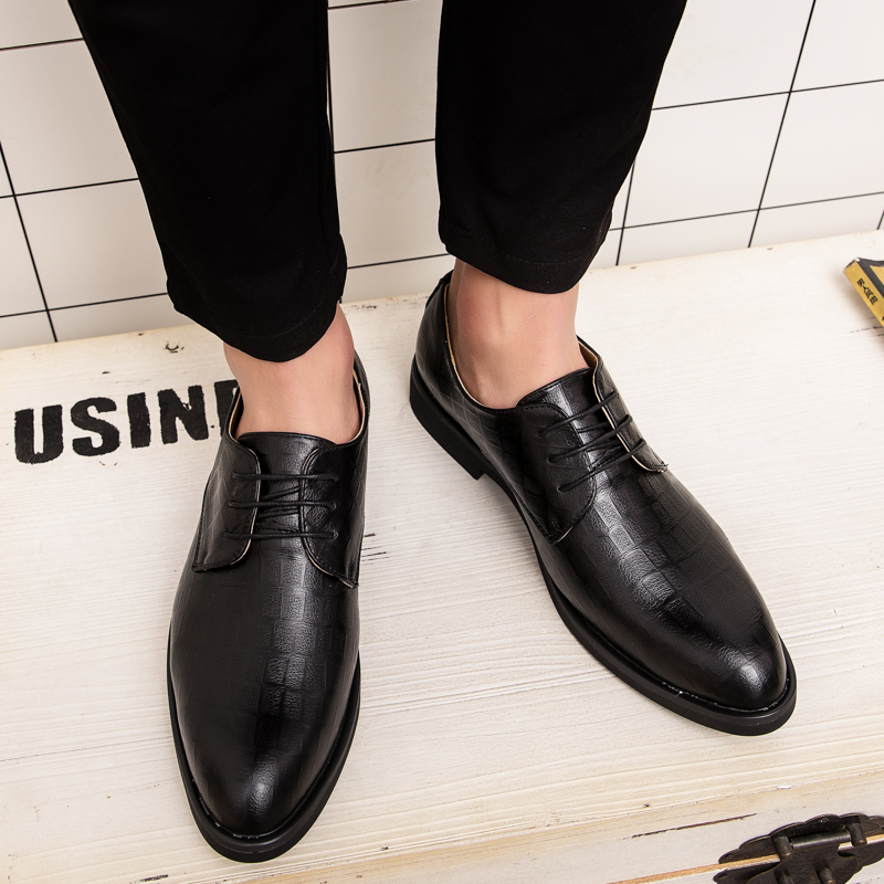 Derby Shoes Men Shoes Solid Color PU Plaid Dark Pattern Wing Tip Lace Up Fashion Business Casual Wedding Party Daily Versatile AD040