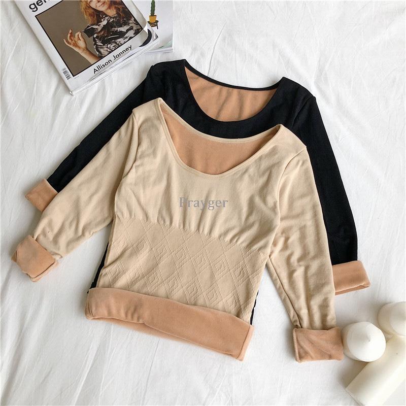 Women's Thermal Underwear Woman Winter Fleece Warm Tops Long Sleeves O Neck Clothes 220830