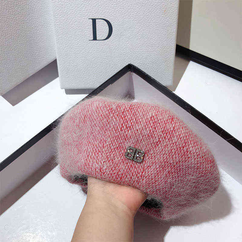 Berets 2021 Autumn Winter Berets For Women New Hat Angora Rabbit Fur Beret Hat Fashion AB Two-color Warm Small Fragrant Wind Painter Ca T220829