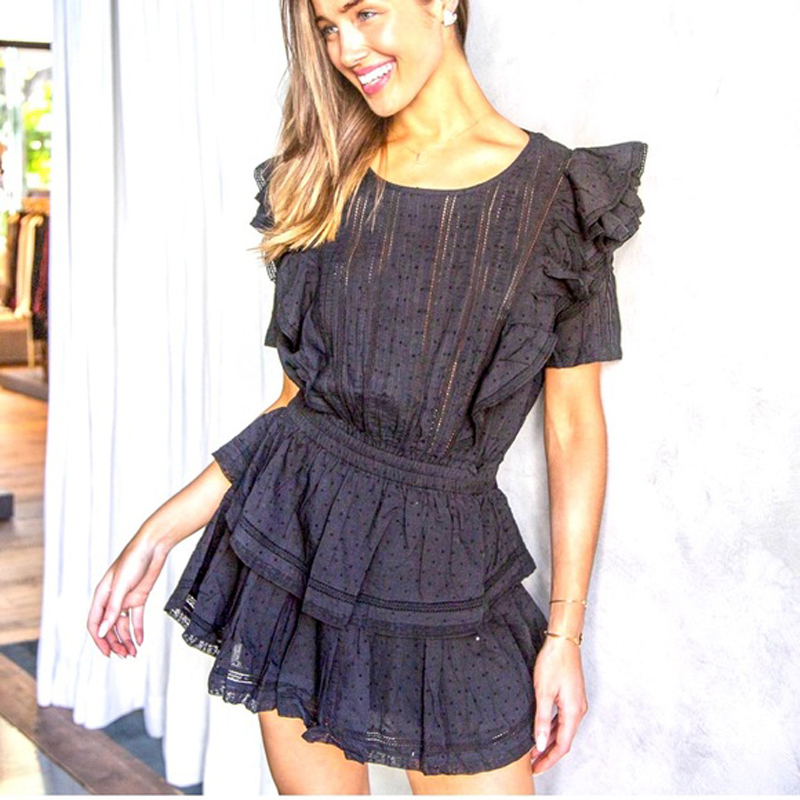 Casual Dresses BOHO INSPIRED black mini dress party cotton ruffled short sleeve tiered chic summer dress sweet women dress za ladies 0830
