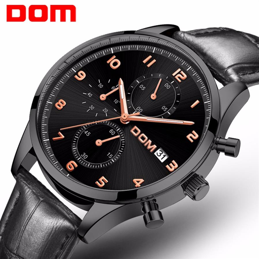 Dom Men's Sport Watchs Black Top Brand Luxury Geothesine Leather Wrist Watch Man Clock Clock Chronograph Wristwatch M-637BL-1221P