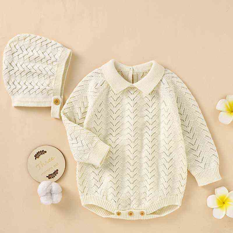 Rompers Newborn Baby Knitting Solid Color Long Sleeve Jumpsuit Hat Baby Girl Boys Knitting Bodysuits Autumn Winter Baby Girls Clothes T220829