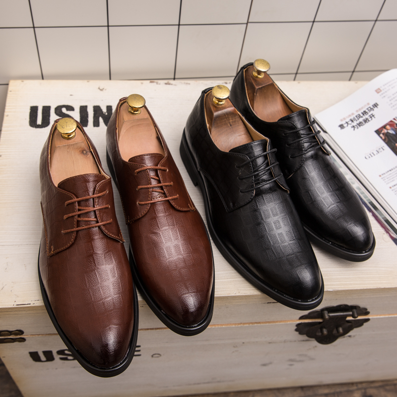 Derby Shoes Men Shoes Solid Color PU Plaid Dark Pattern Wing Tip Lace Up Fashion Business Casual Wedding Party Daily Versatile AD040