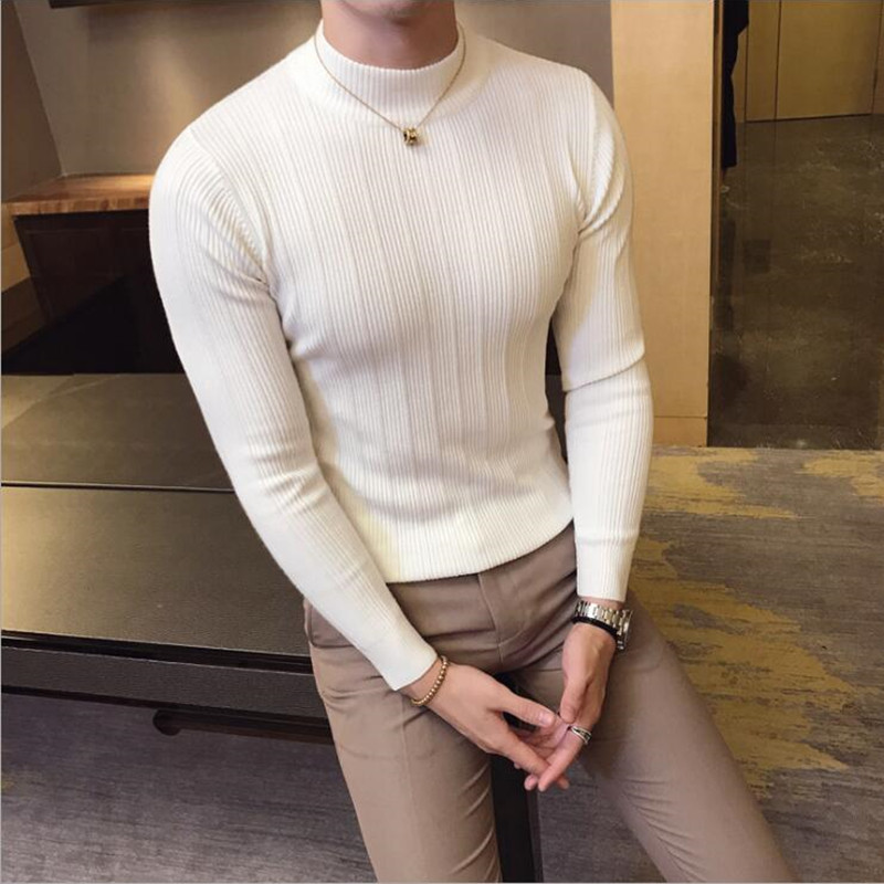 Men's Sweaters Autumn and Winter Mens Fashion Striped Boutique Wool Blend Casual Round Neck Knitted Sweaters / Mens Slim Warm Sweater 220830