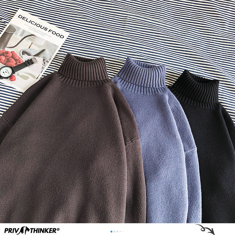 Men's Sweaters Privathinker Winter Warm Men's Turtleneck Sweaters Solid Color Korean Man Casual Knitter Pullovers Harajuku Male Sweaters 220