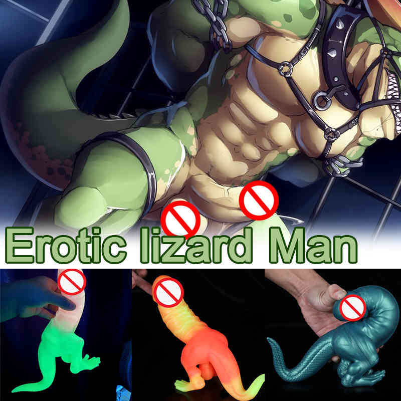 Massager Vibrator Toys Penis Cock Erotic Lizard Man's Dick Dinosaur Shape Huge Dildo Liquid Silicon