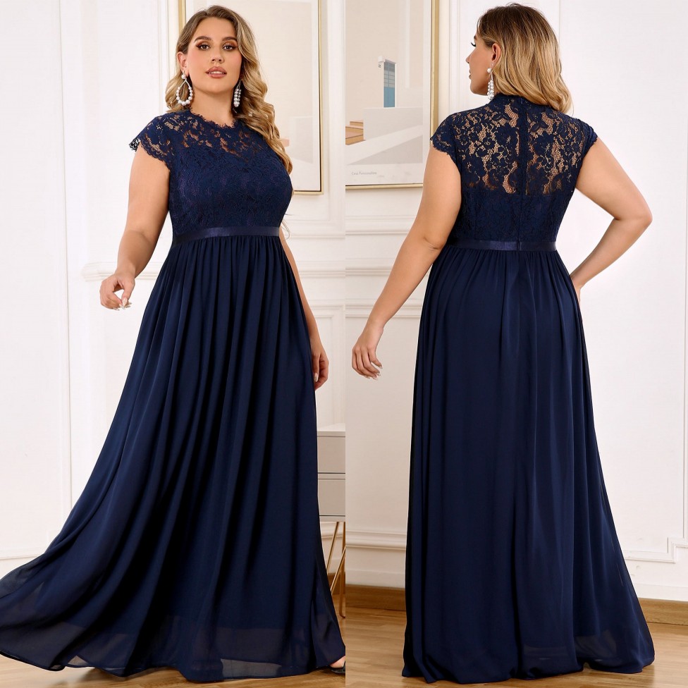 Navy Blue Lace Plus Size Bridesmaid Dresses Sheer Jewel Neck Country Maid Of Honor Dress A e or Length Chiffon Evening Gowns