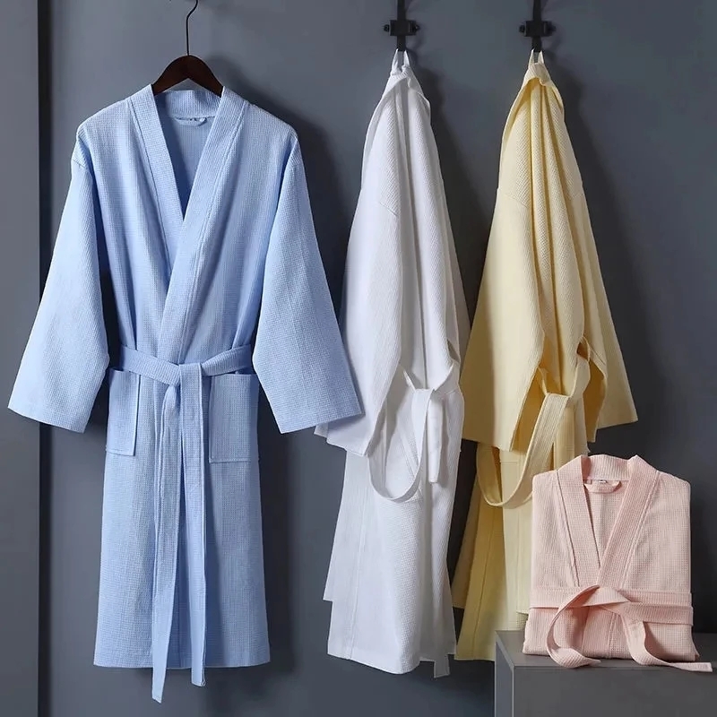 Women's Robe Women Towel Bathrobe 100%Cotton Long Thick Absorbent Terry Bath Kimono Men LightWeight Waffle Solid Dressing Gown Sleepwear 220830