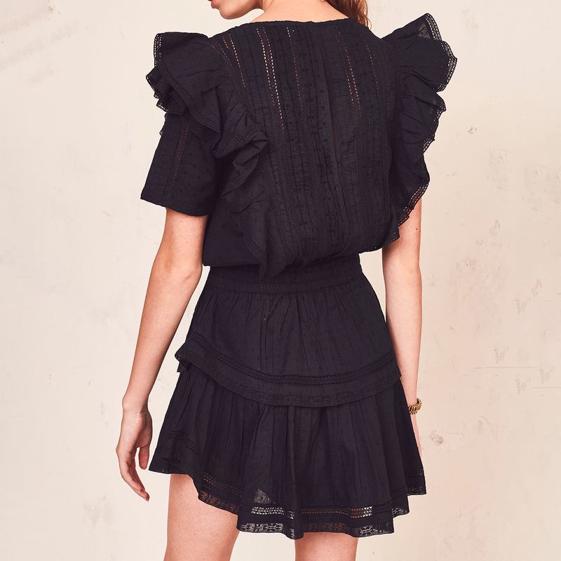 Casual Dresses BOHO INSPIRED black mini dress party cotton ruffled short sleeve tiered chic summer dress sweet women dress za ladies 0830