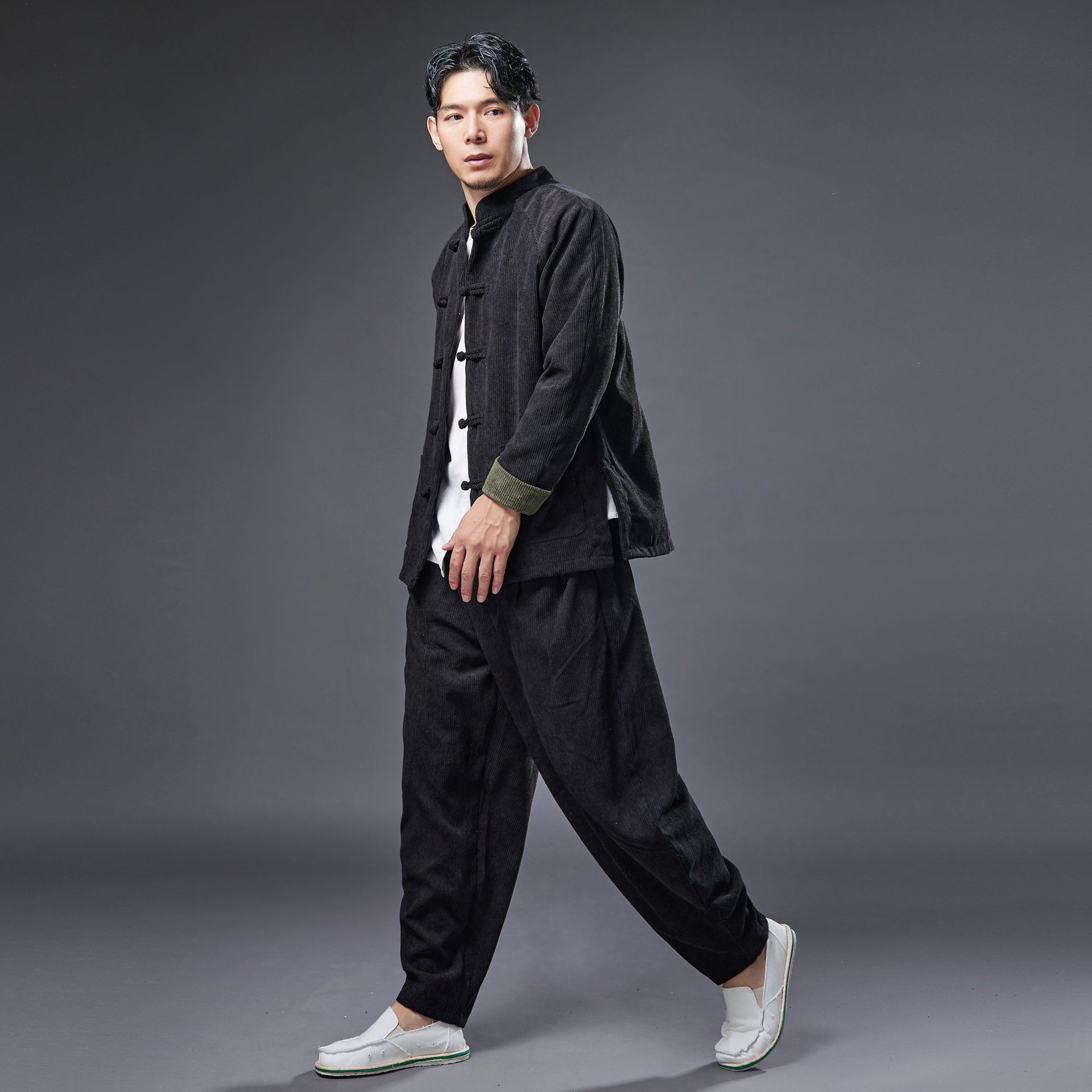 Tang suit ethnic clothing for men Asian Costume Top and Pant set Oriental Traditional wear loose breathable cotton Autumn outfit