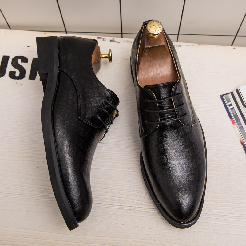 Derby Shoes Men Shoes Solid Color PU Plaid Dark Pattern Wing Tip Lace Up Fashion Business Casual Wedding Party Daily Versatile AD040