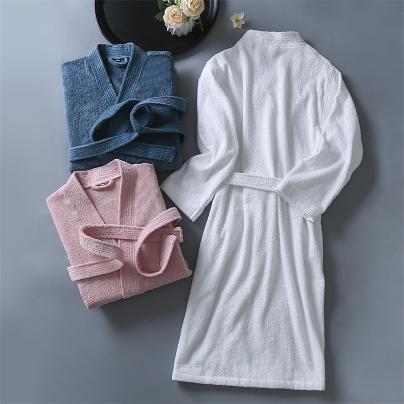 Women's Robe Women Towel Bathrobe 100%Cotton Long Thick Absorbent Terry Bath Kimono Men LightWeight Waffle Solid Dressing Gown Sleepwear 220830